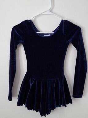 Classic Navy Velvet Long-Sleeve Dance Dress for Kids